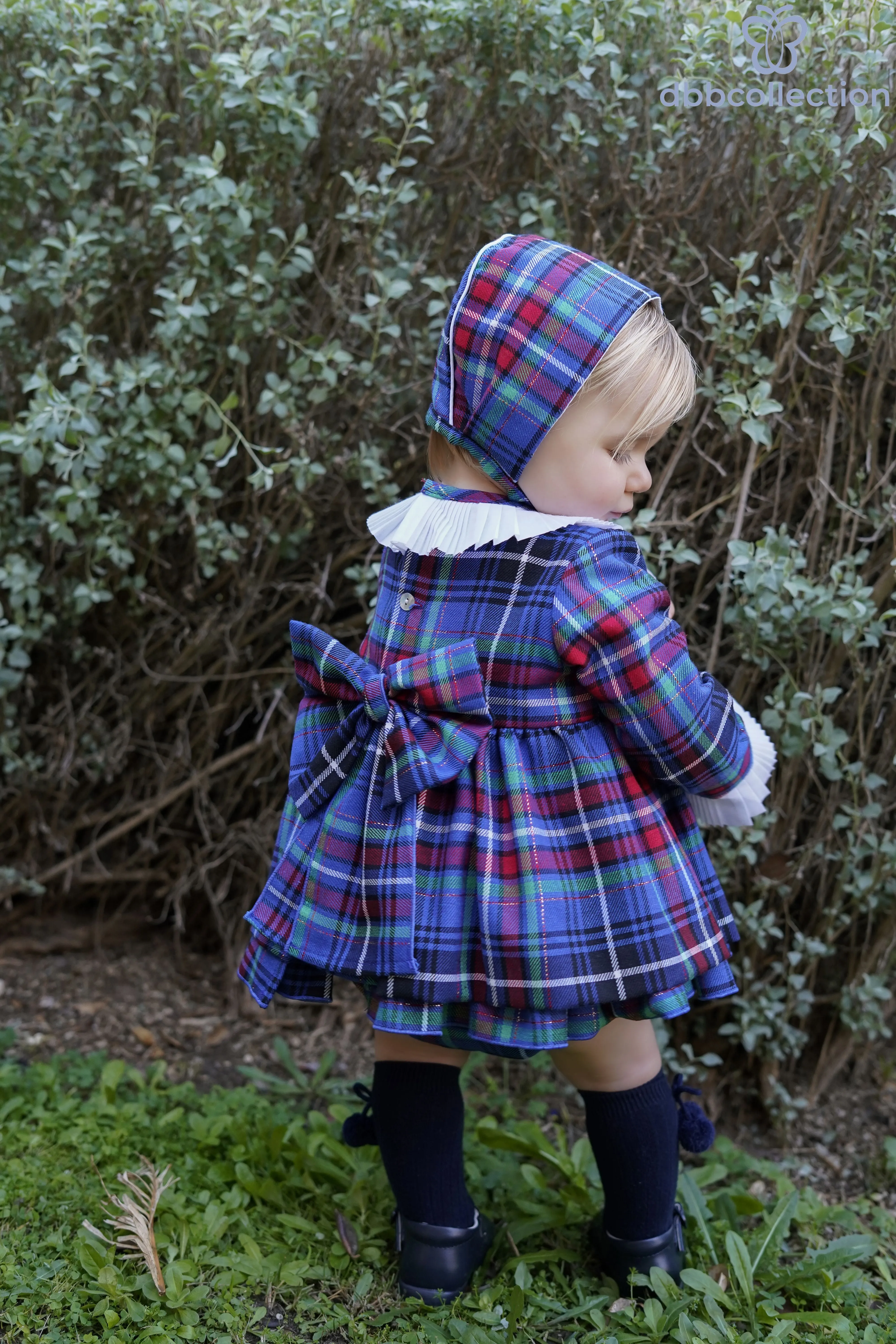 DBB Collection AW24 - Baby Girls Blue, Green & Red Tartan Print Dress, Knickers & Bonnet