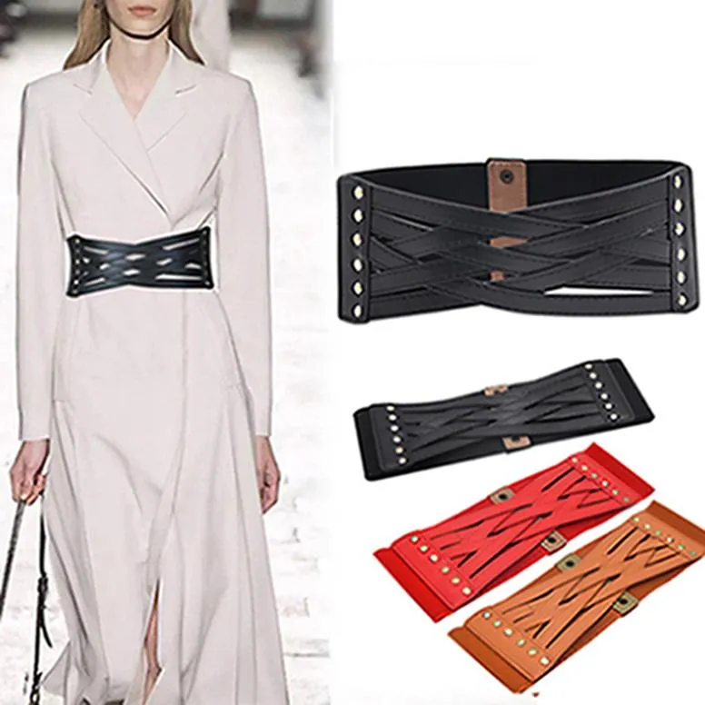 Elastic Wide Girdle Elastic Decoration Double Buckle Belt Down Jacket Dress Belt