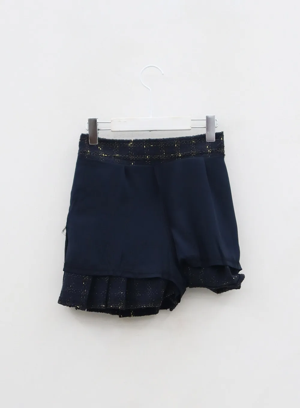 Golden Chain Pleated Plaid Mini Skirt BD01