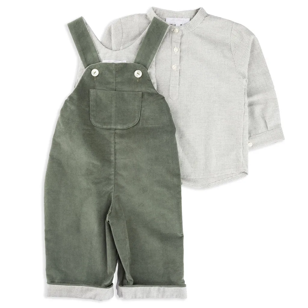 Harrison Sage Green and Check Corduroy Overalls