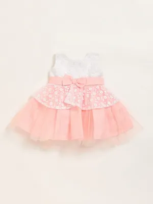 HOP Baby Peach Floral Mesh Fit & Flare Dress