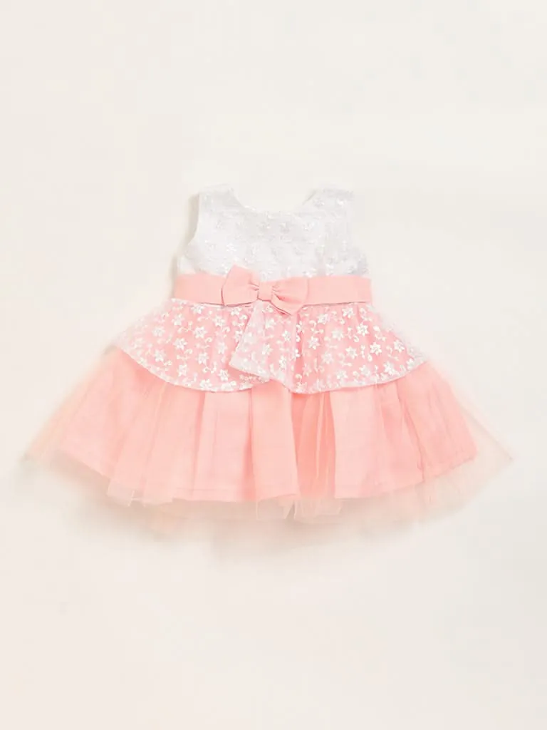 HOP Baby Peach Floral Mesh Fit & Flare Dress