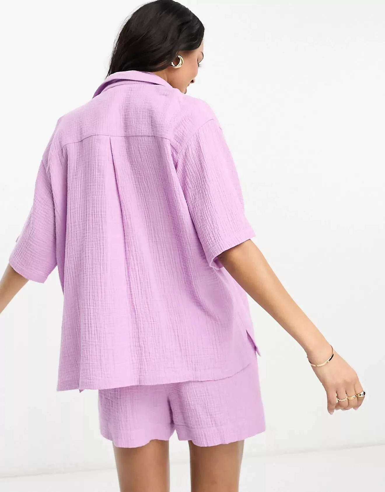 Lindex Loose Fit Gauze Beach Shirt With Wide Sleeves In Lilac