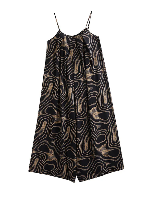 Loose Wide Leg Printed Spaghetti-Neck Overalls