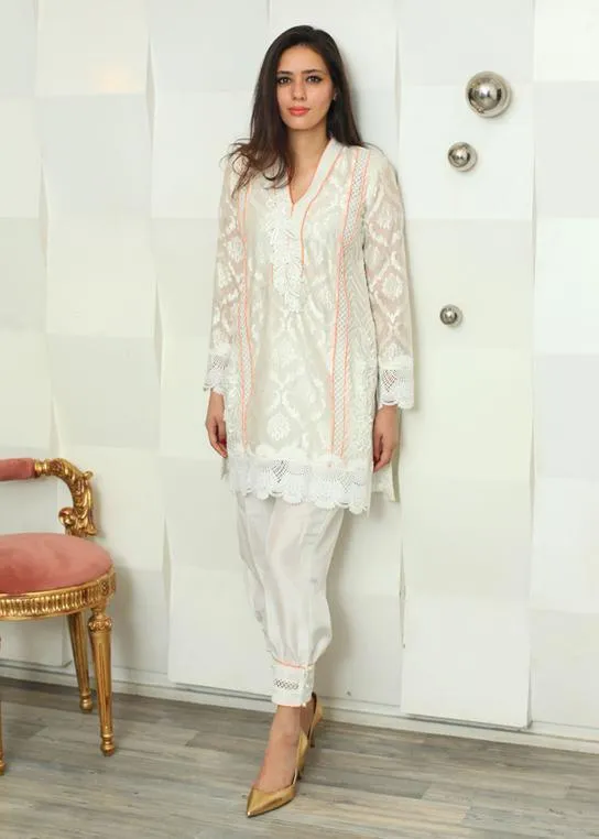 Maheen Trends - Lilium - White - 2 Piece - Cotton Net