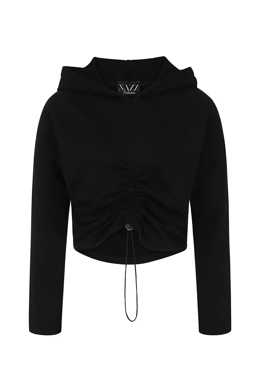 Mei Black Ruched Drawstring Waisted Hoodie Tracksuit Set