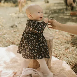 MIL Floral Print on Black Flannel Dress & Tight Set