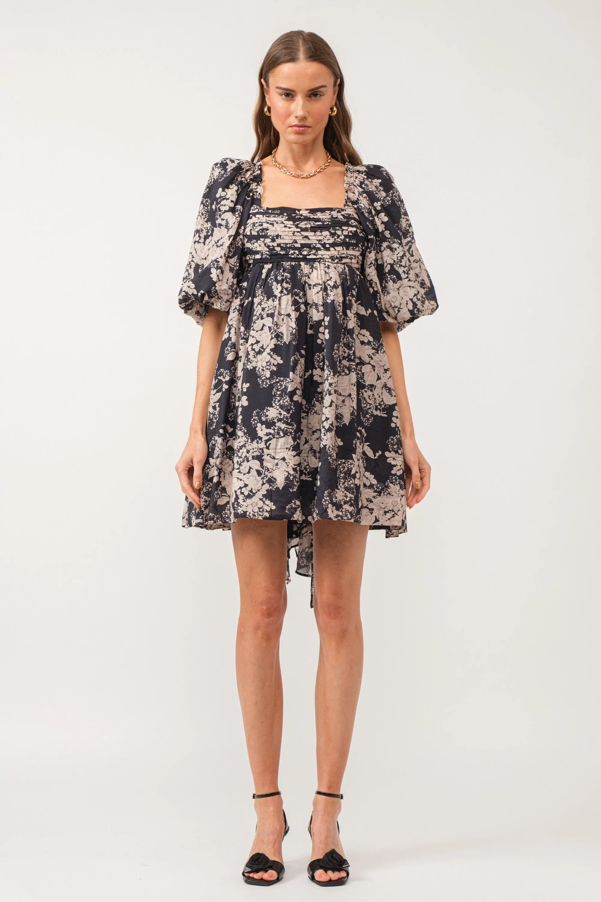 Mona Floral Mini Baby Doll Dress Black