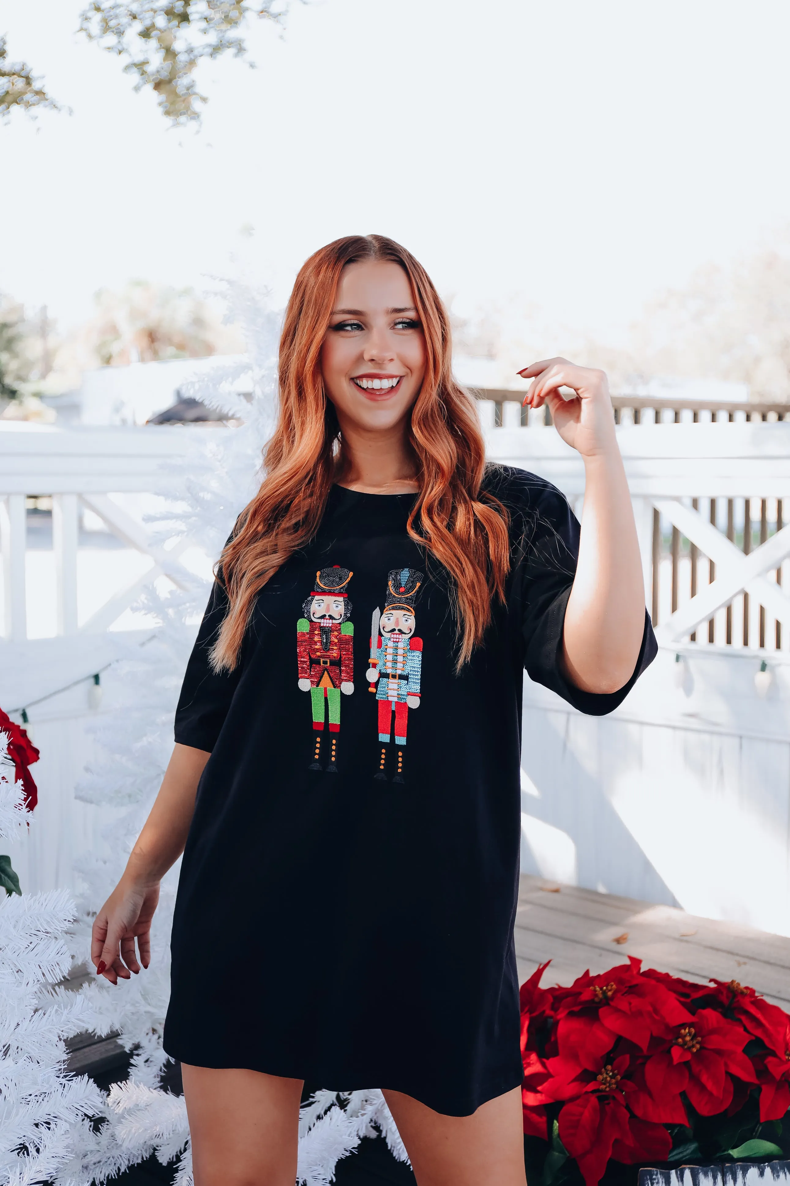 Nutcracker Sequin Graphic T-Shirt Dress - Black