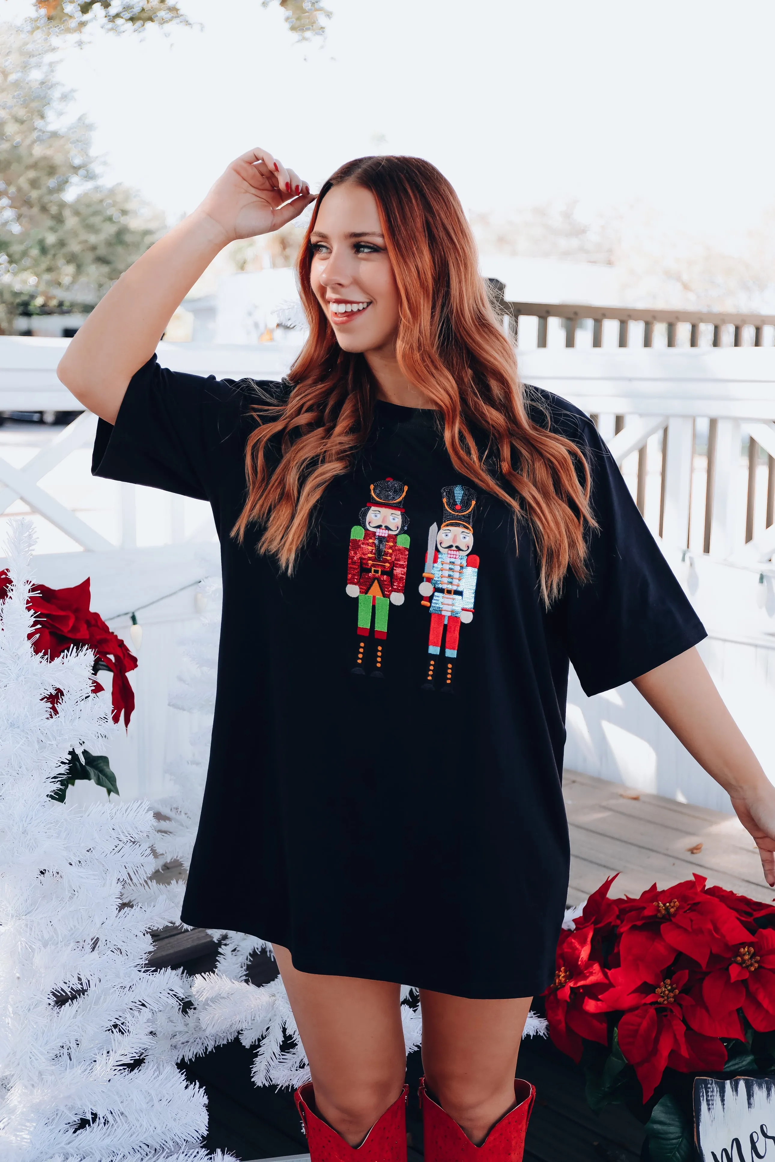 Nutcracker Sequin Graphic T-Shirt Dress - Black