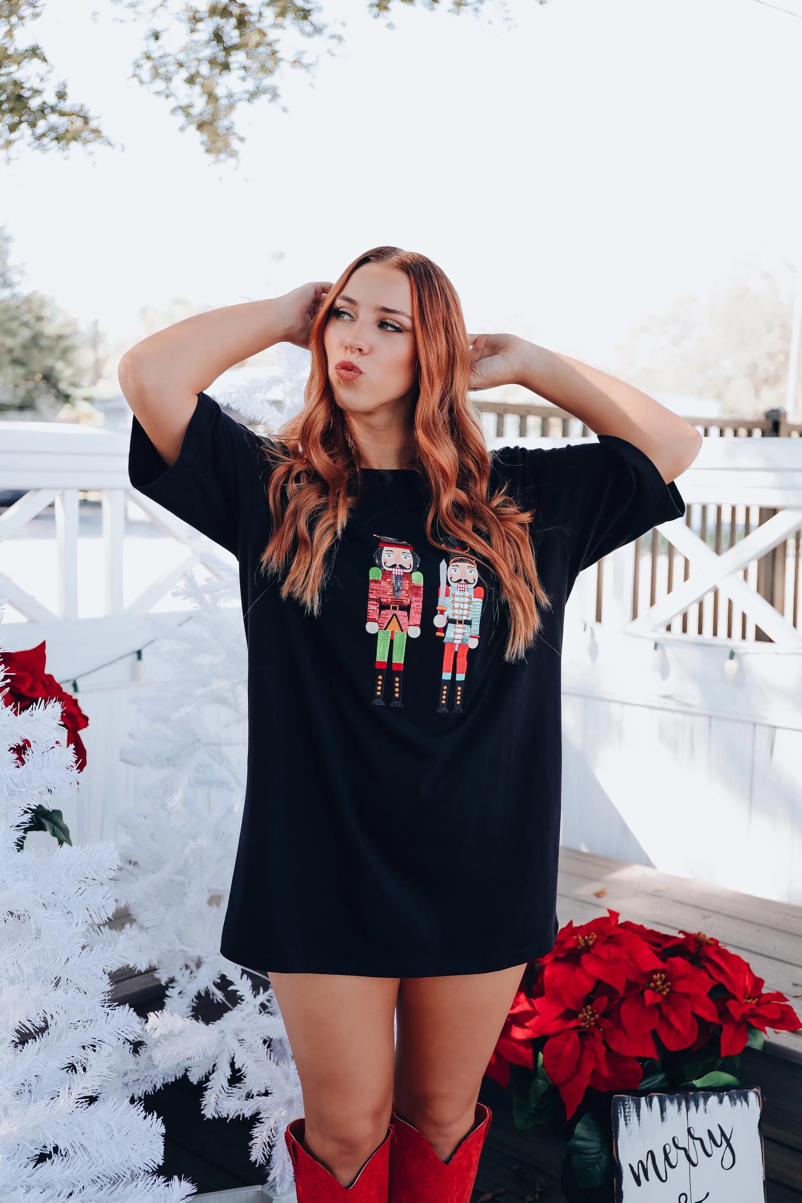 Nutcracker Sequin Graphic T-Shirt Dress - Black