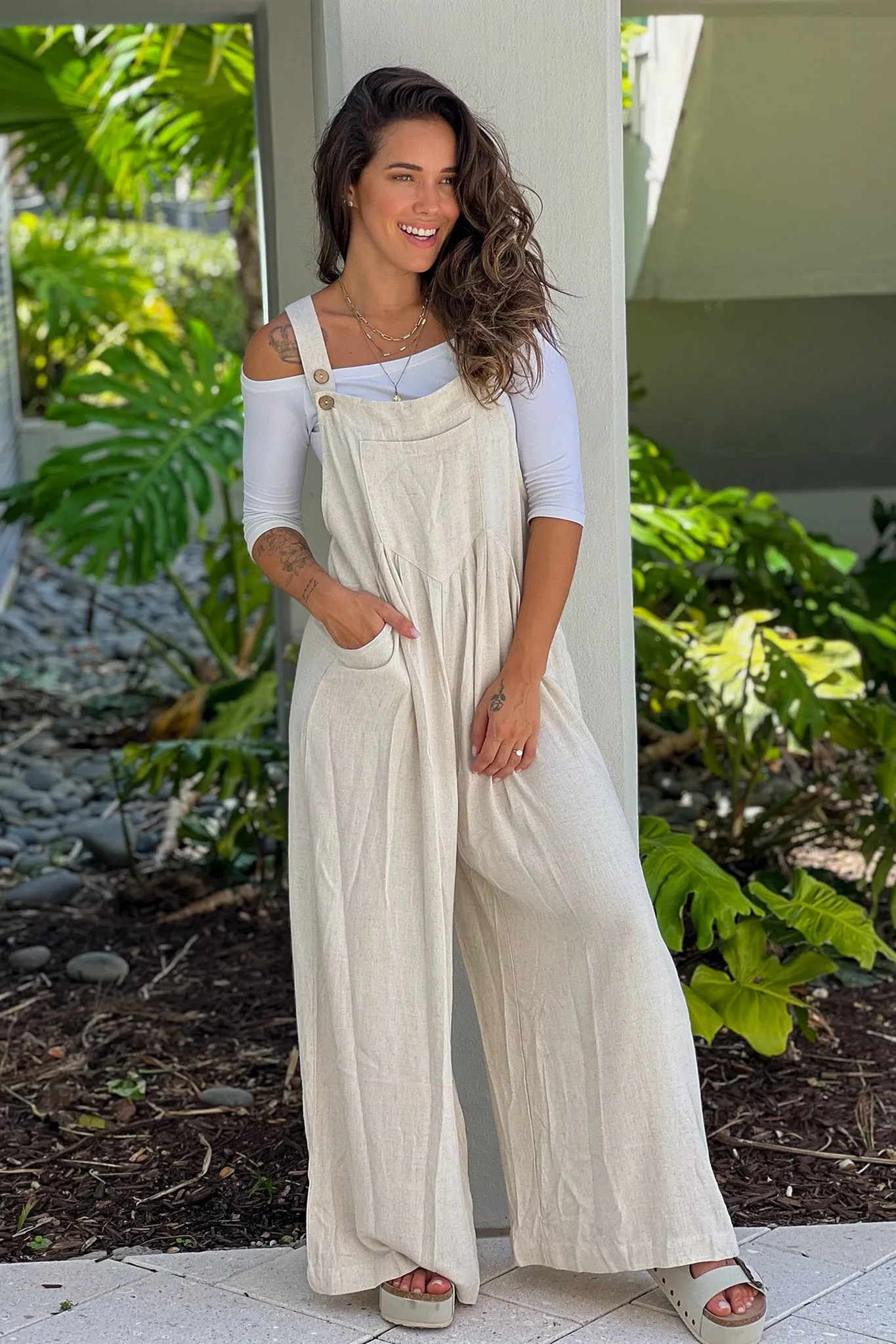 Oatmeal Linen Overalls