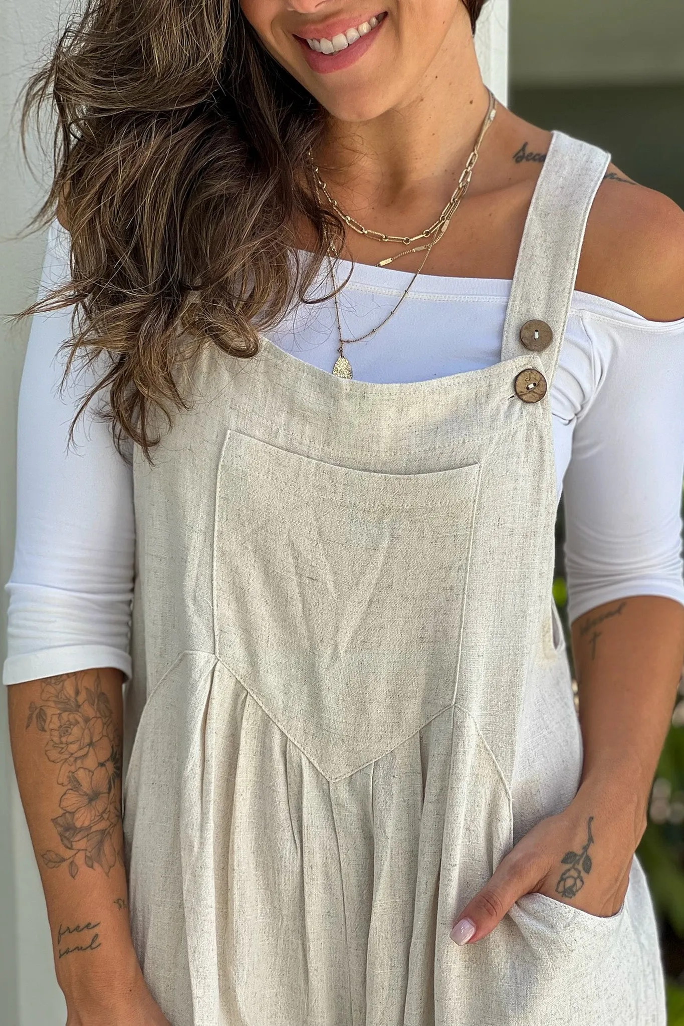 Oatmeal Linen Overalls