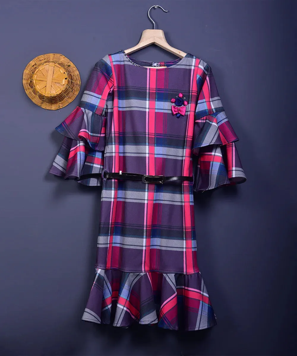 Party Wear Checked Knee Length Dress