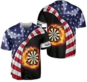 Personalized Dartboard Fire USA Flag Baseball Jersey, Flag 3D Shirt, Dart Baseball Jersey for Her Him