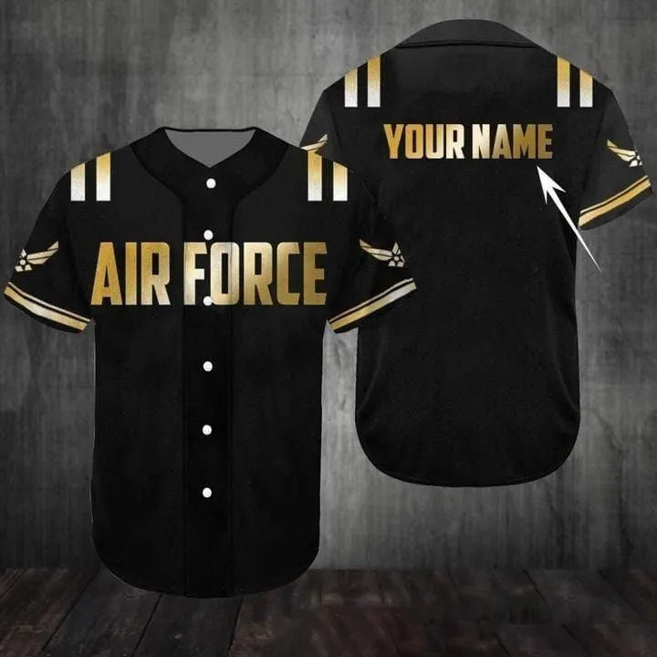 Personalized Golden US Air Force Baseball Jersey, 3D Shirt for Veteran, Gift for Men