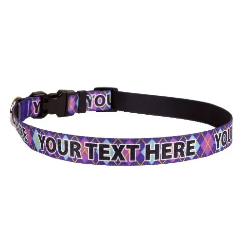 Personalized Purple Argyle Plaid Dog Collar