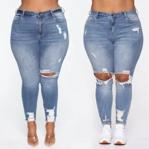 Plus Size Stretch Ripped Women Jeans