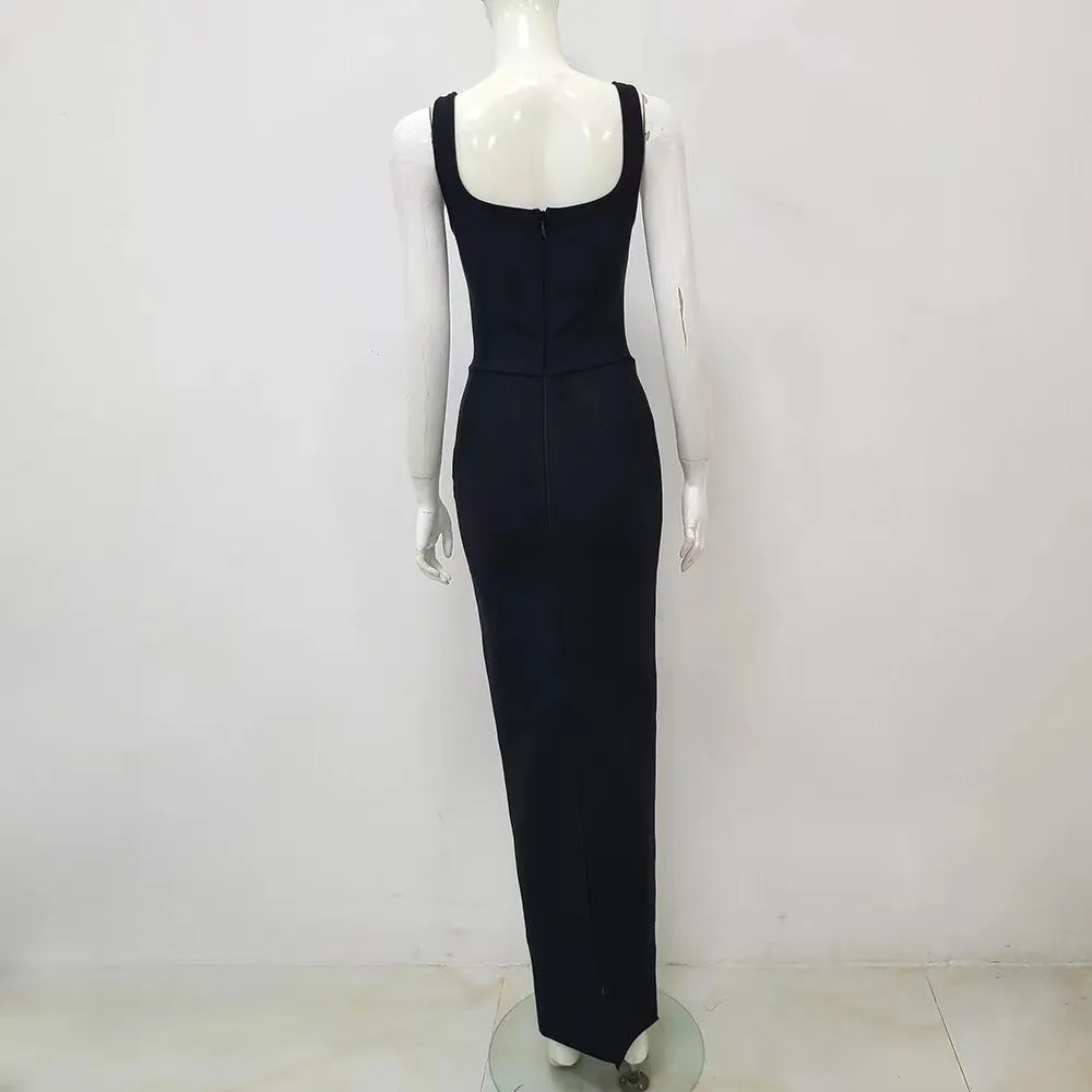 Pre Order:  Diamond Embellishment Hip Wrapped Bandage Maxi Dress