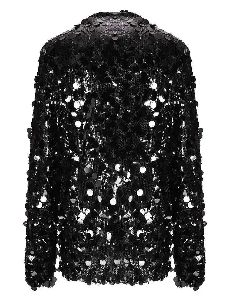 Pre Order:  Sequin Embellished Stand Collar Top