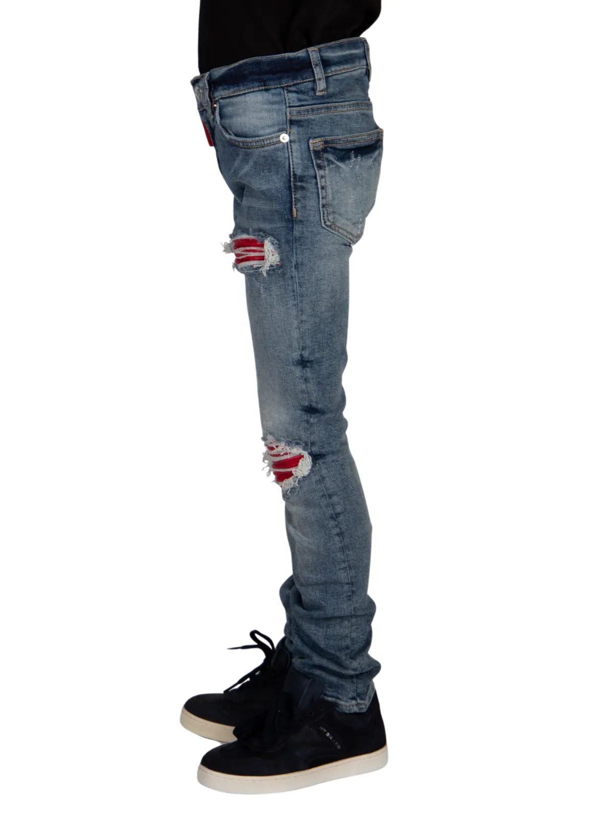 RED RIPPED BIKER JEANS KIDS | DENIM