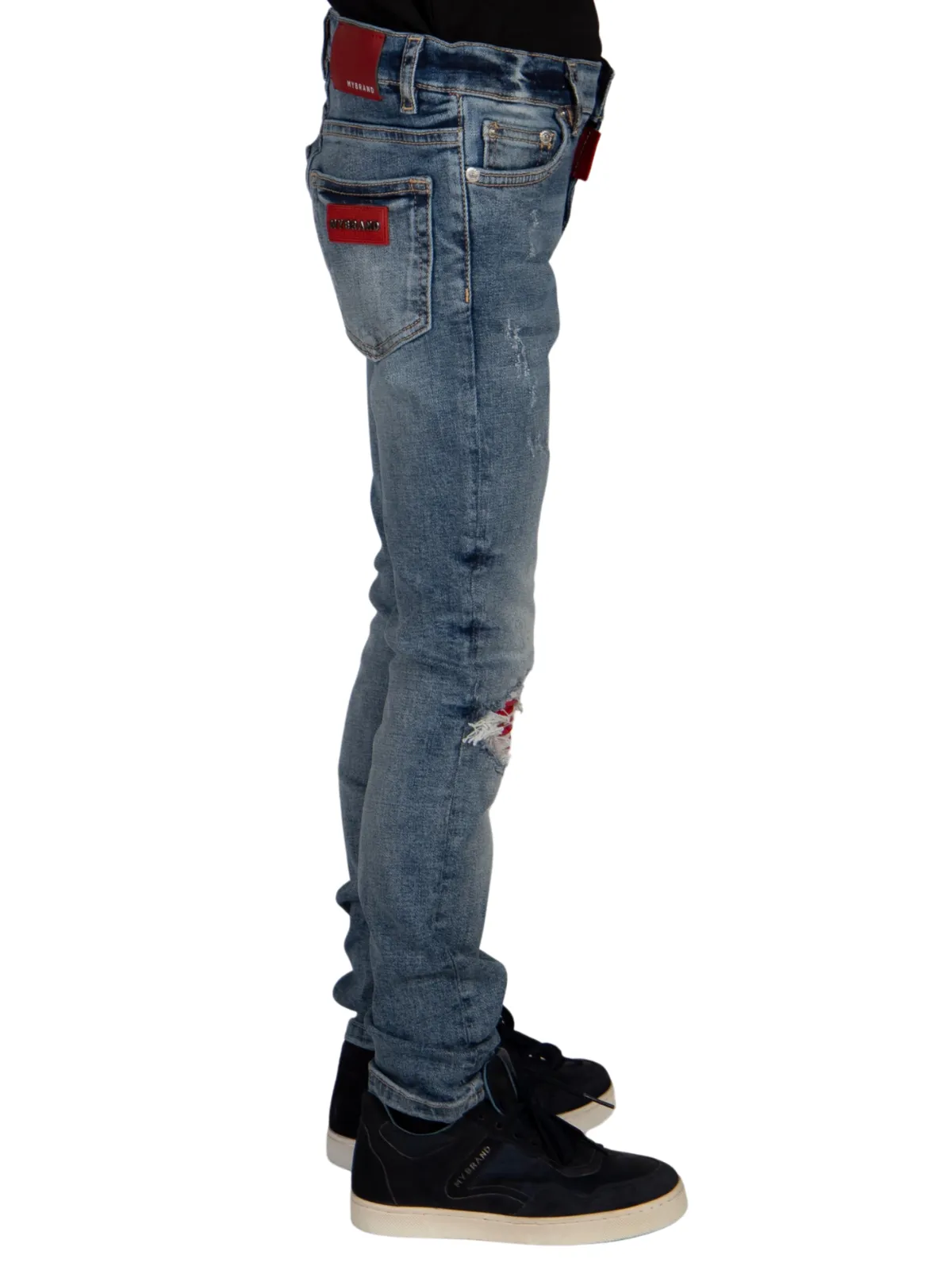 RED RIPPED BIKER JEANS KIDS | DENIM