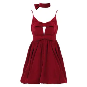 Red Velvet Halter Dress