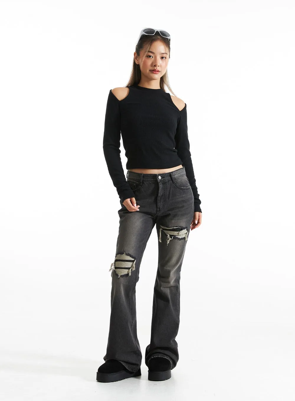 Ripped Bootcut Jeans CO313