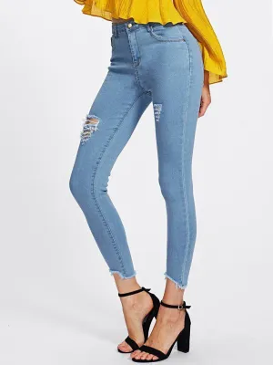 Ripped Frayed Hem Skinny Jeans