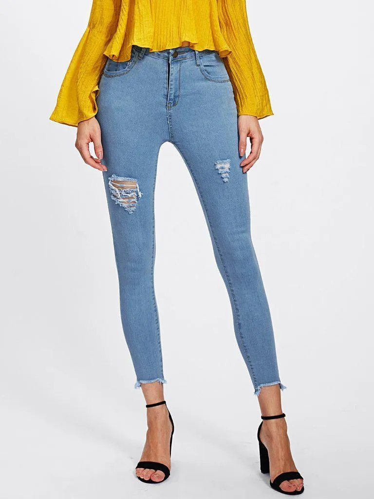 Ripped Frayed Hem Skinny Jeans