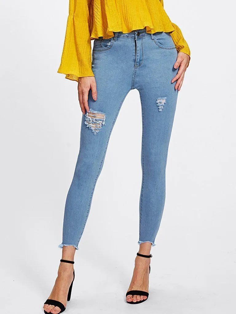 Ripped Frayed Hem Skinny Jeans