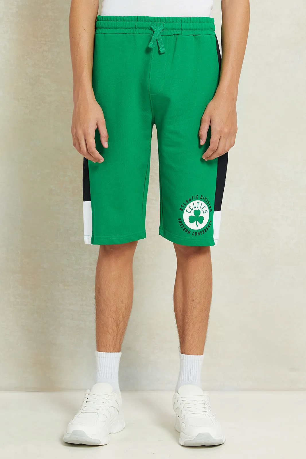 Senior Boys Green Printed Active Shorts