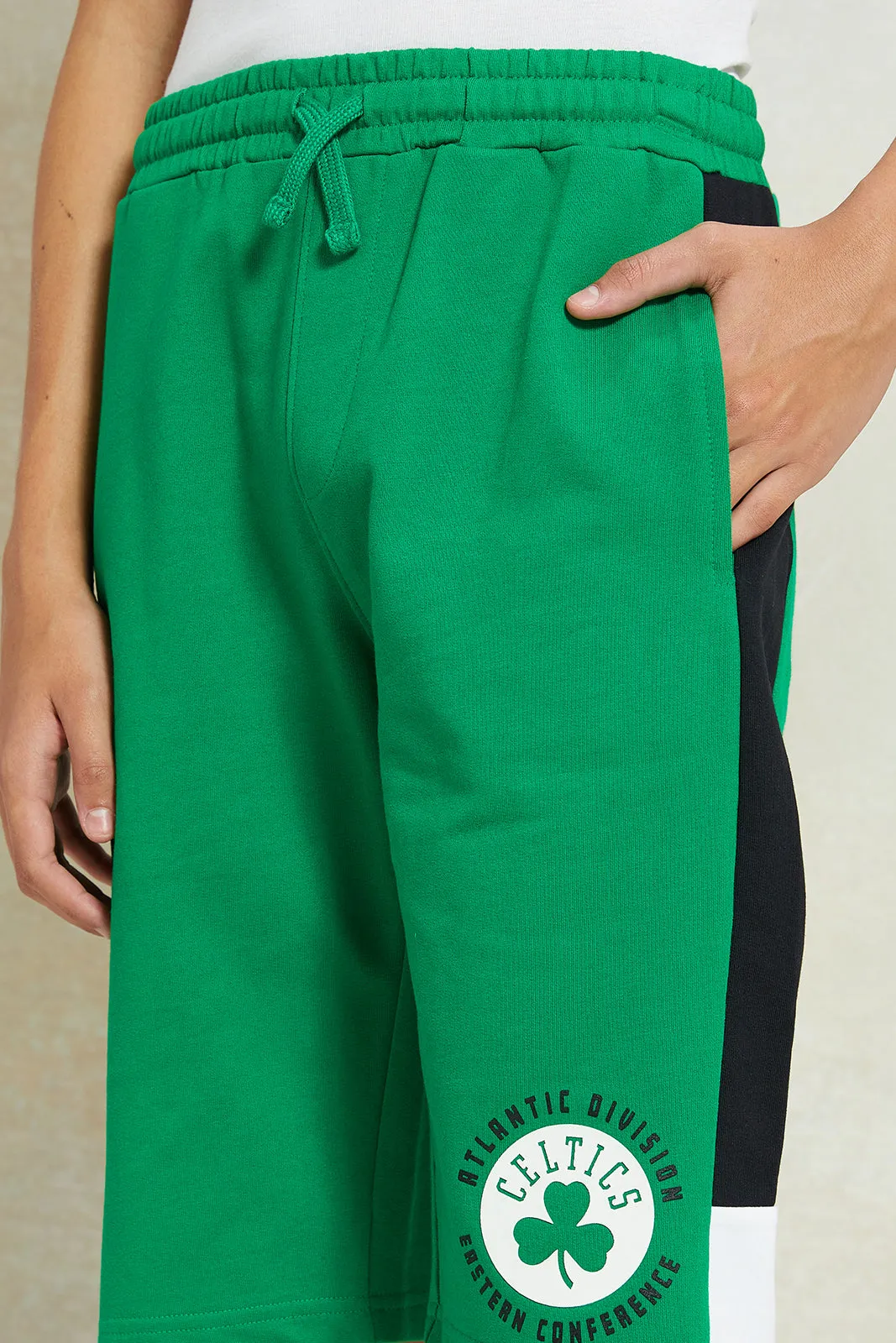 Senior Boys Green Printed Active Shorts