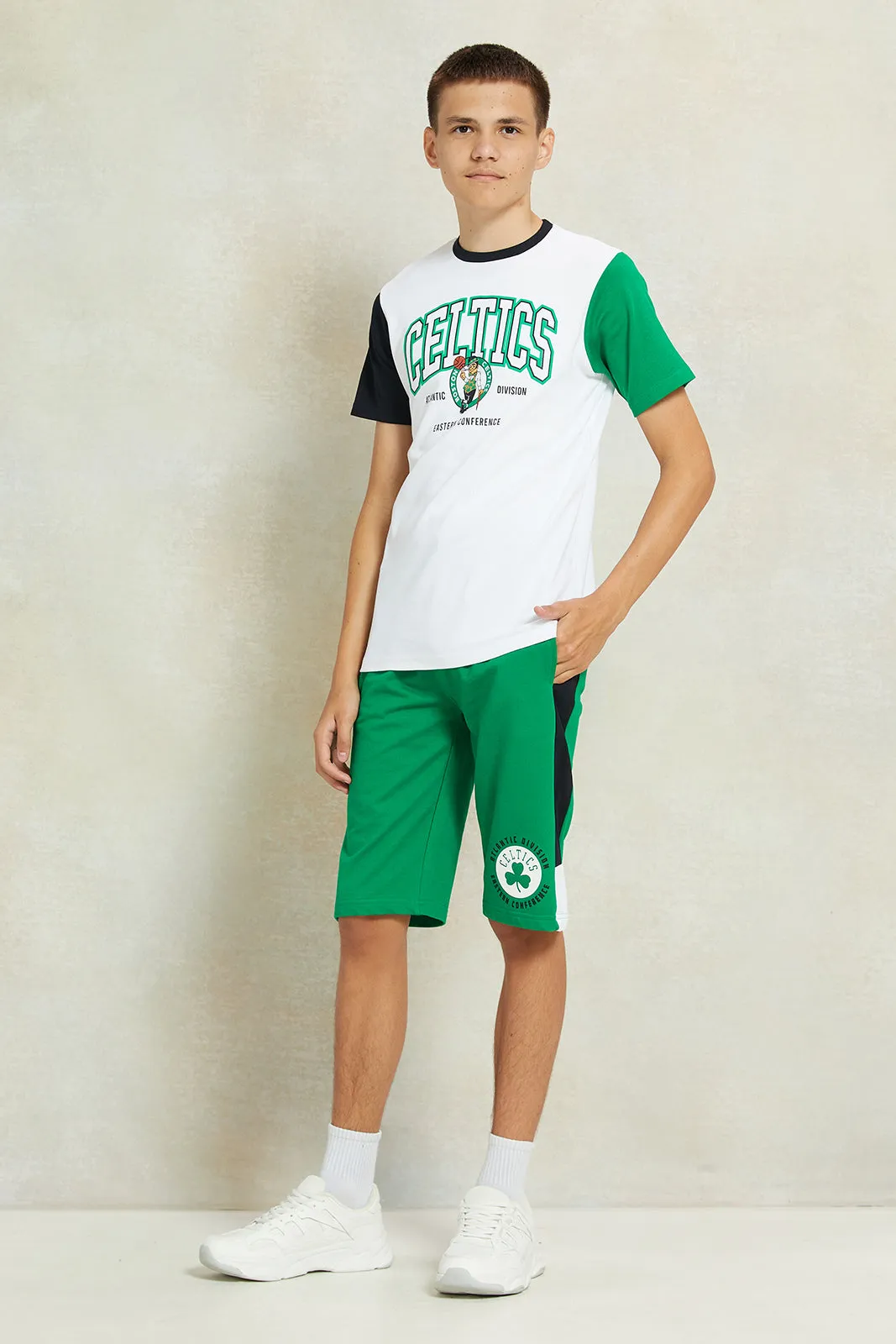 Senior Boys Green Printed Active Shorts