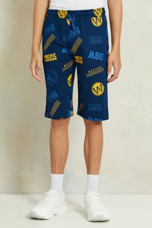 Senior Boys Navy Printed Active Shorts