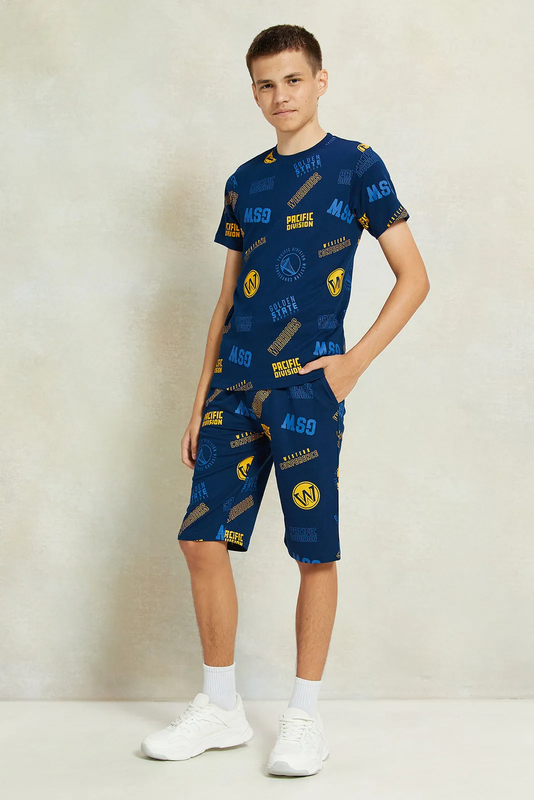 Senior Boys Navy Printed Active Shorts