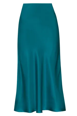 Silk Charmeuse 'Katie' Bias Skirt: Emerald