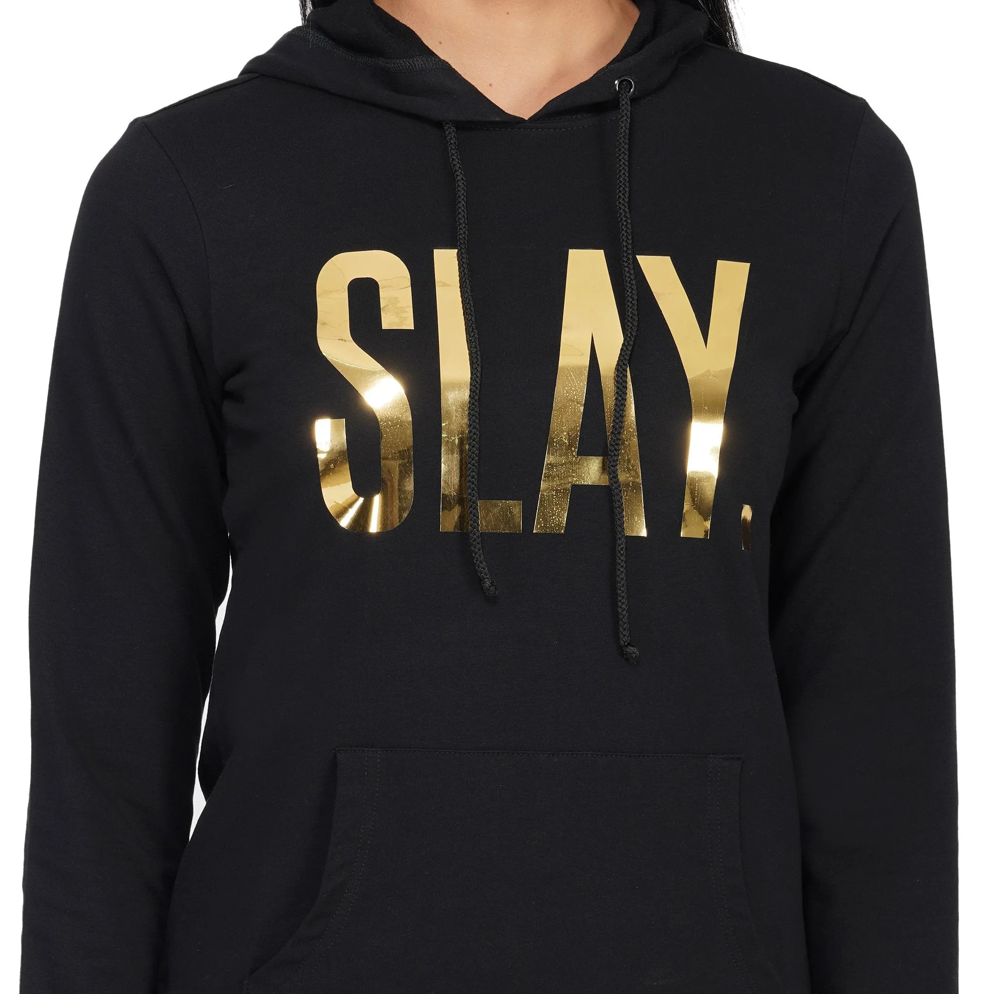 SLAY. Classic Women's Limited Edition Gold Mirror Foil Print Black Joggers