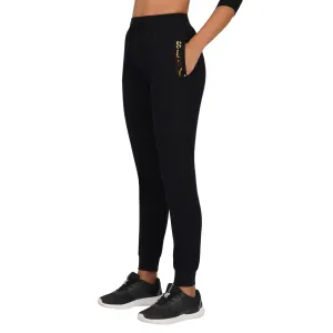 SLAY. Classic Women's Limited Edition Gold Mirror Foil Print Black Joggers