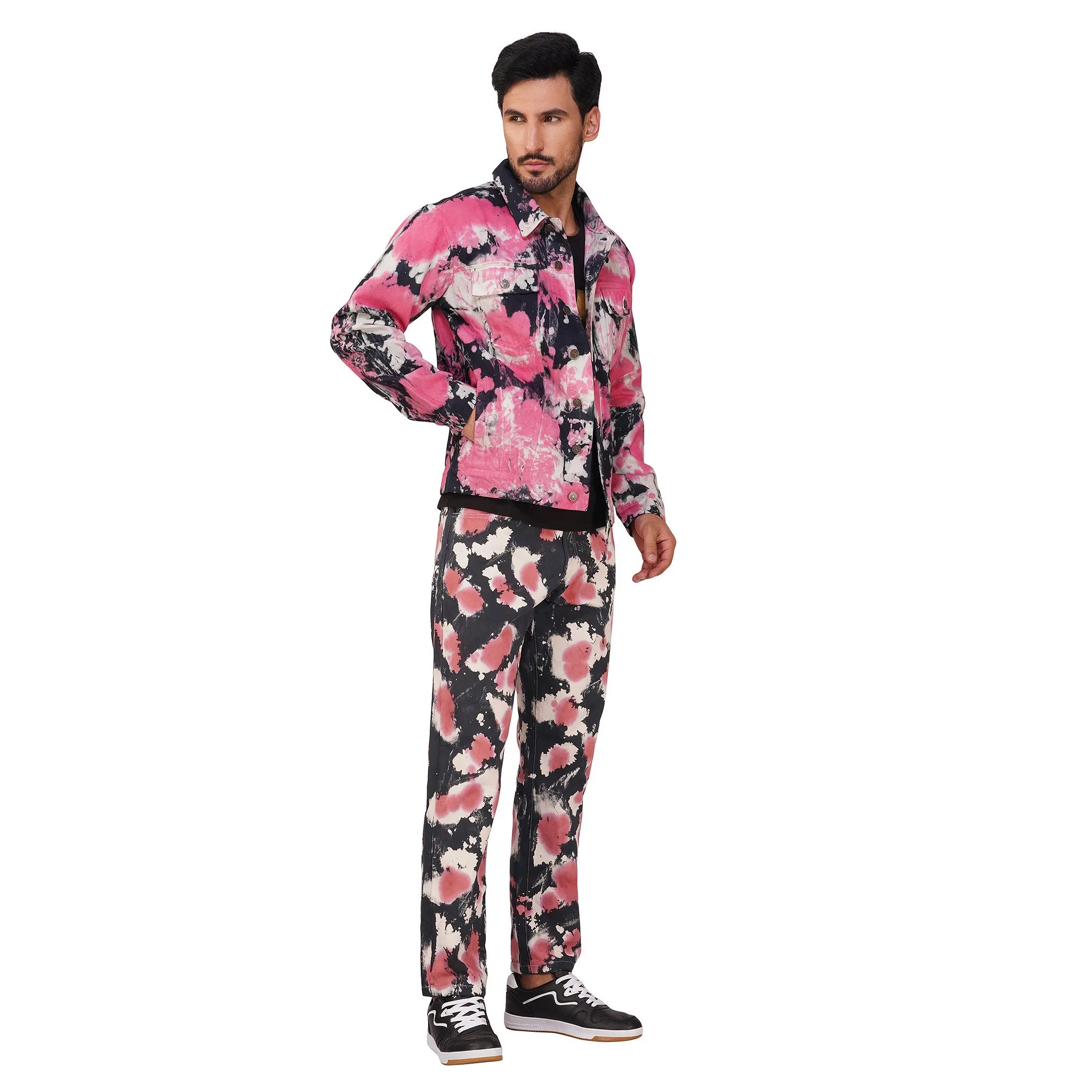 SLAY. Men's Blue & Pink Tie Dye Denim Jacket & Jeans Co-ord Set