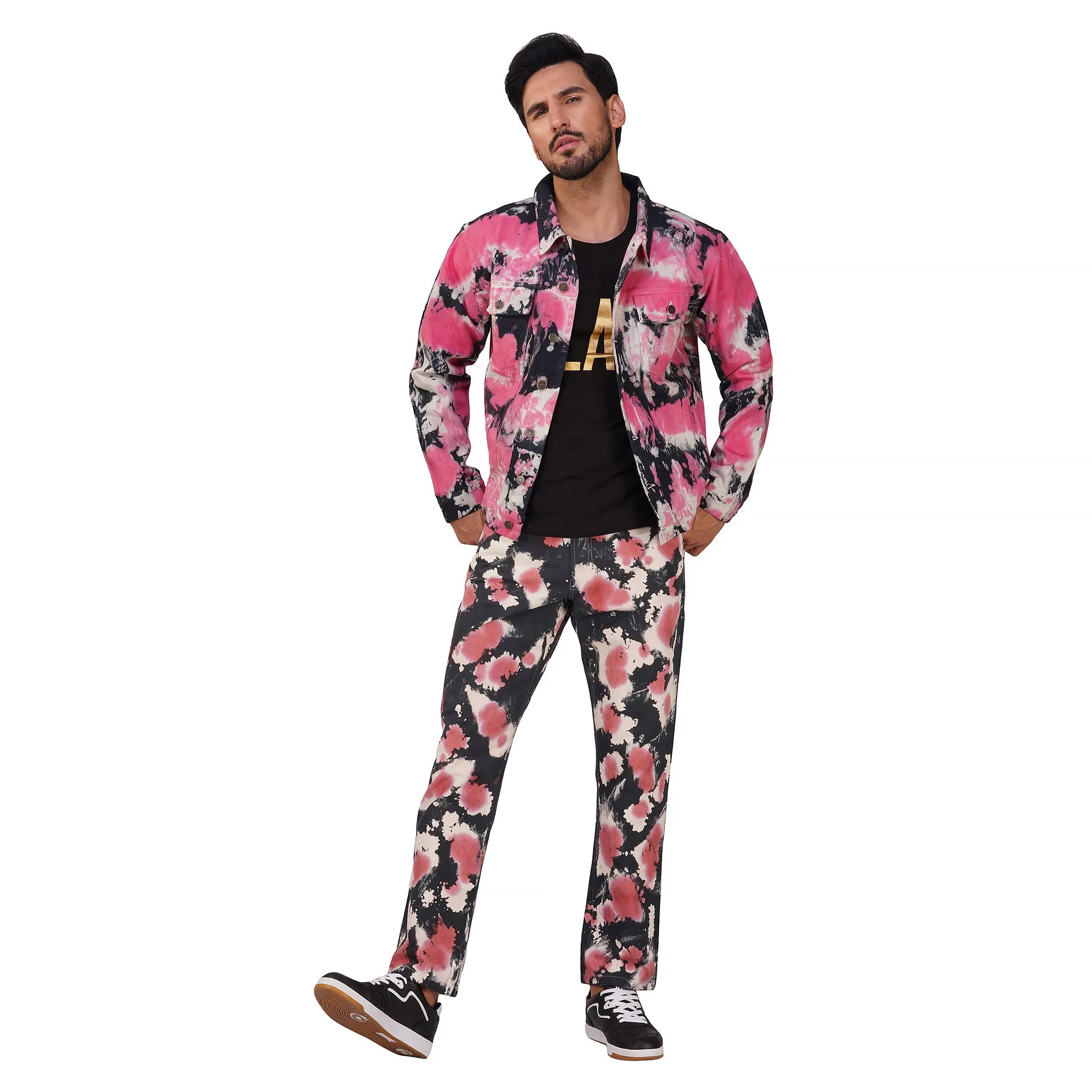 SLAY. Men's Blue & Pink Tie Dye Denim Jacket & Jeans Co-ord Set