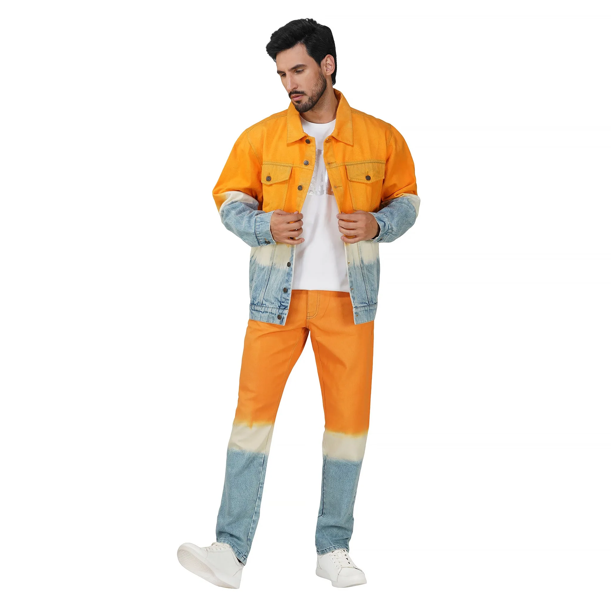 SLAY. Men's Orange White Blue Ombre Denim Jacket & Jeans Co-ord Set