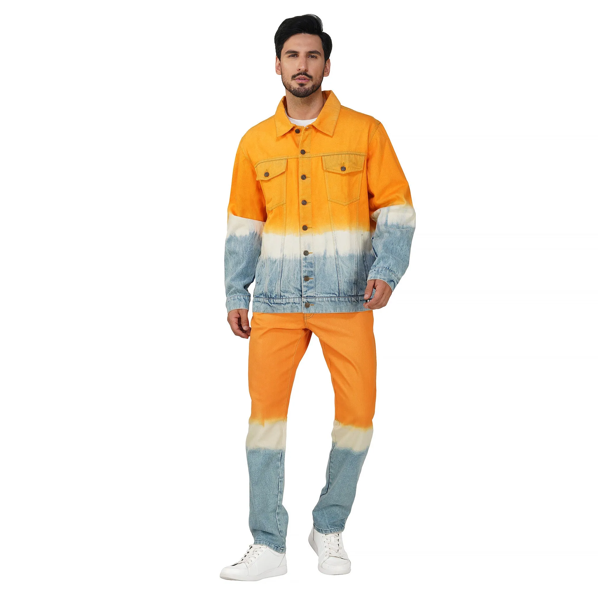 SLAY. Men's Orange White Blue Ombre Denim Jacket & Jeans Co-ord Set