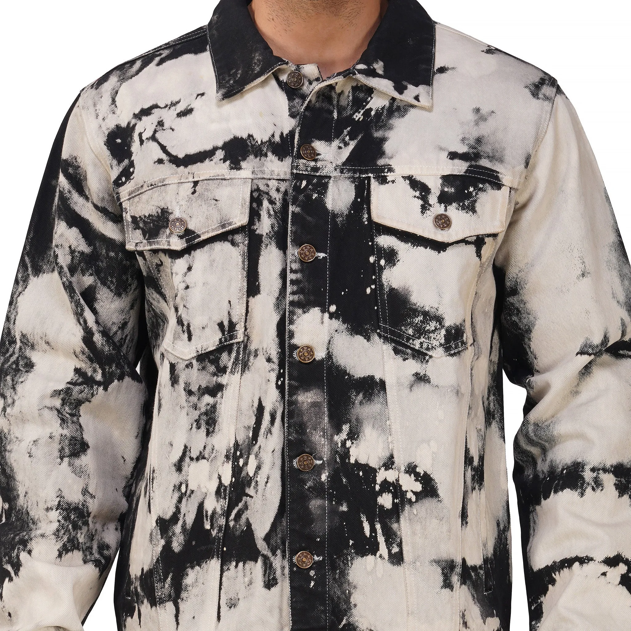 SLAY. Men's White & Black Tie Dye Denim Jacket & Jeans Co-ord Set