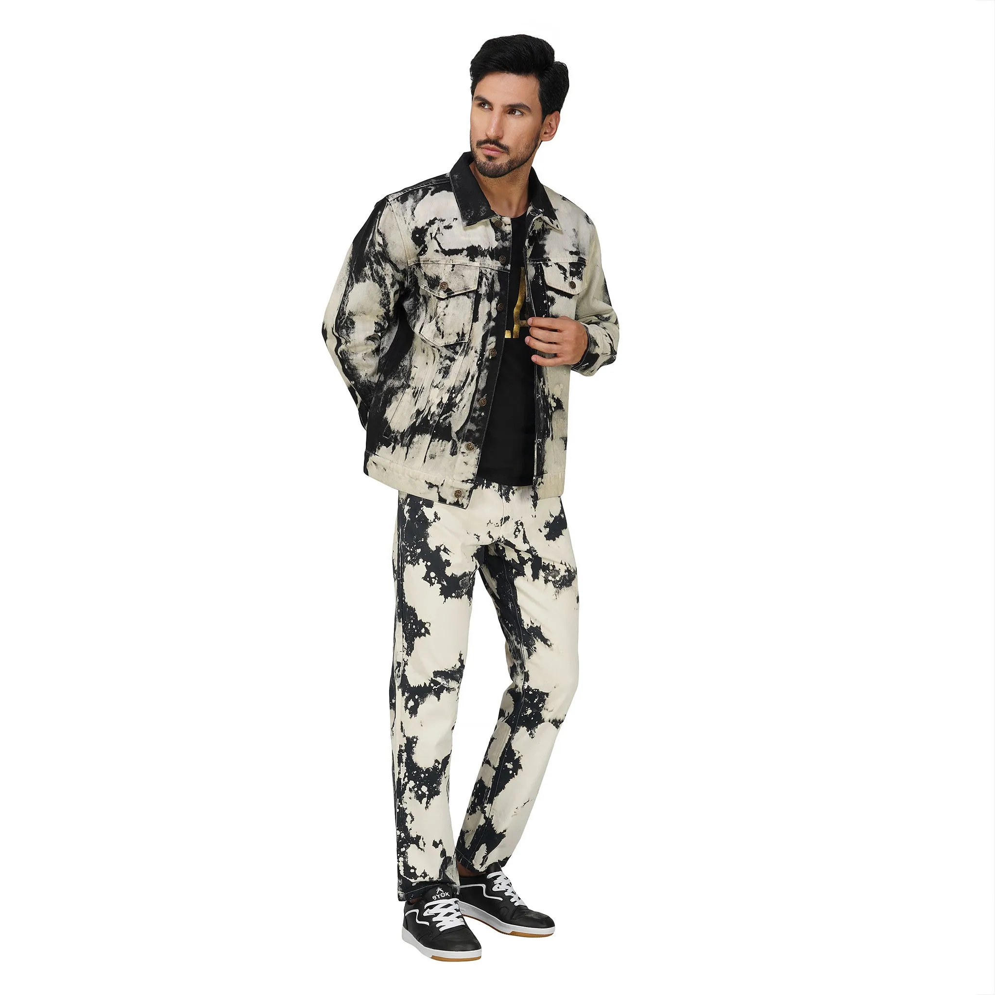 SLAY. Men's White & Black Tie Dye Denim Jacket & Jeans Co-ord Set