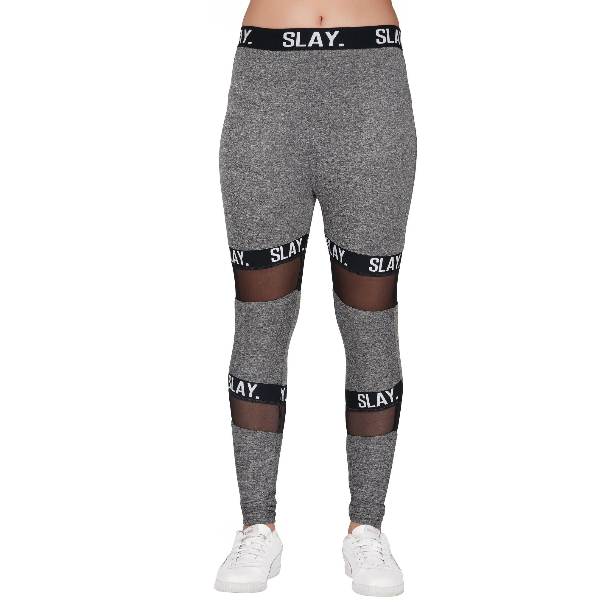 SLAY. Sport Women's Activewear Full Sleeves Crop Top And Pants Co-ord Set Grey