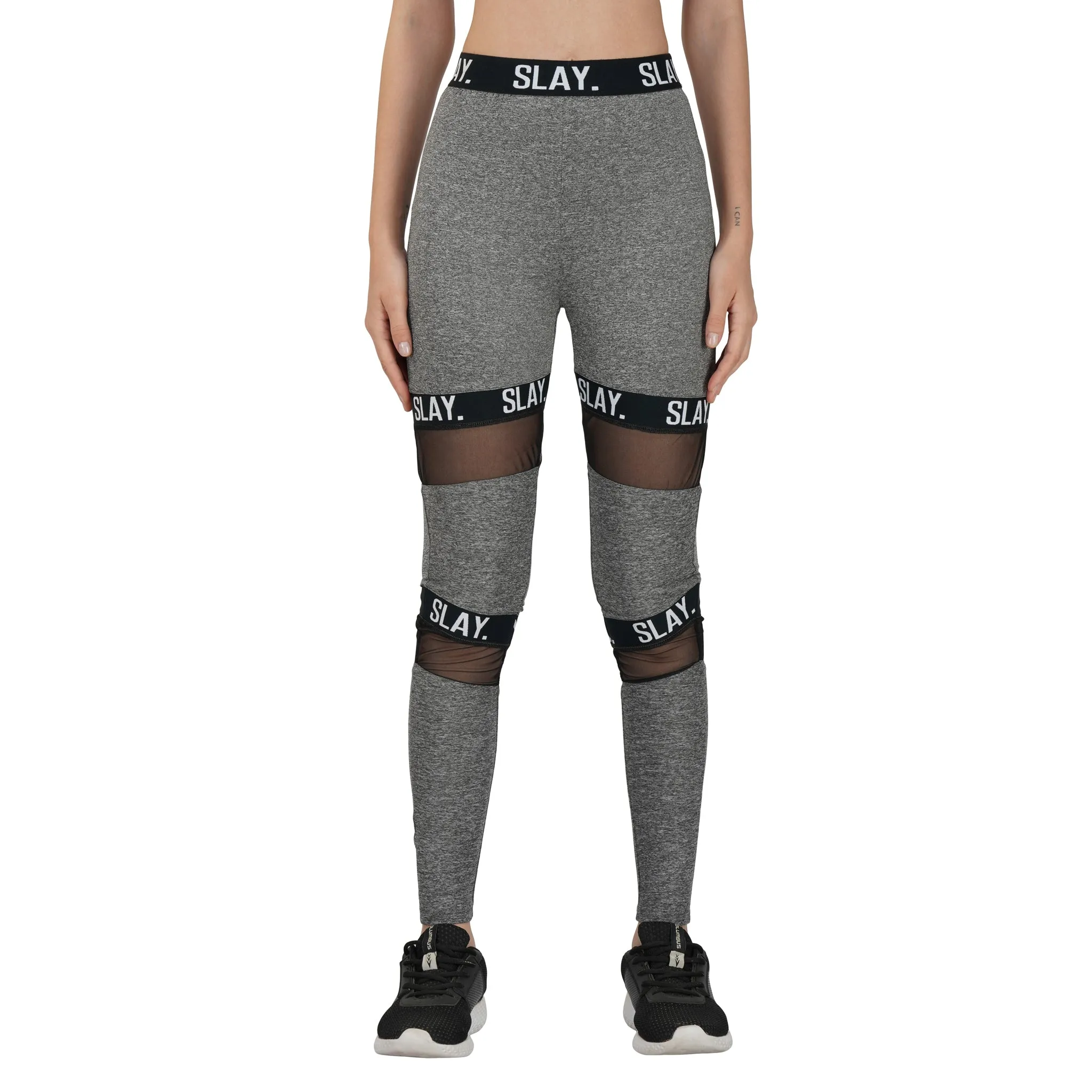 SLAY. Sport Women's Activewear Full Sleeves Crop Top And Pants Co-ord Set Grey