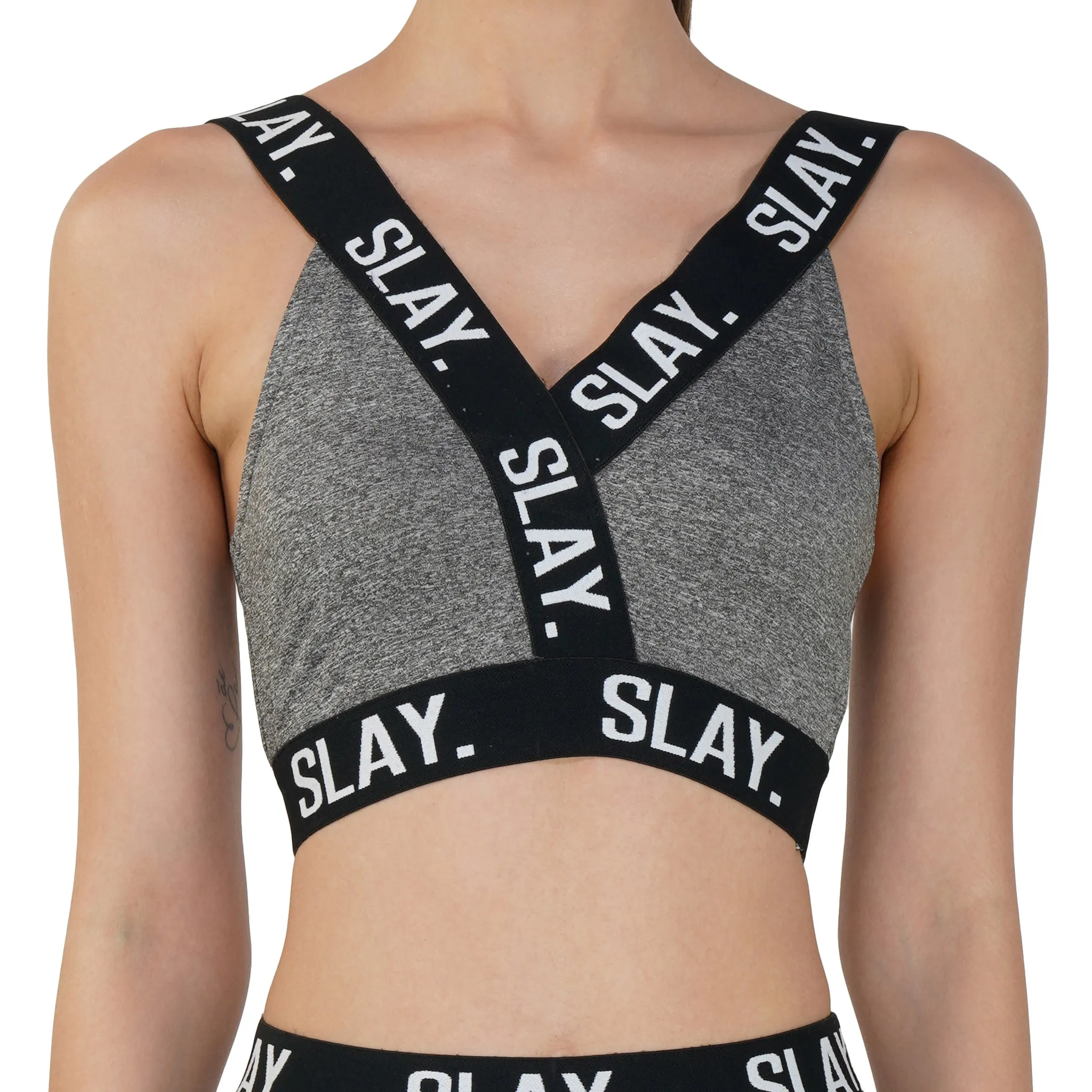 SLAY. Sport Women's Activewear Full Sleeves Crop Top And Pants Co-ord Set Grey