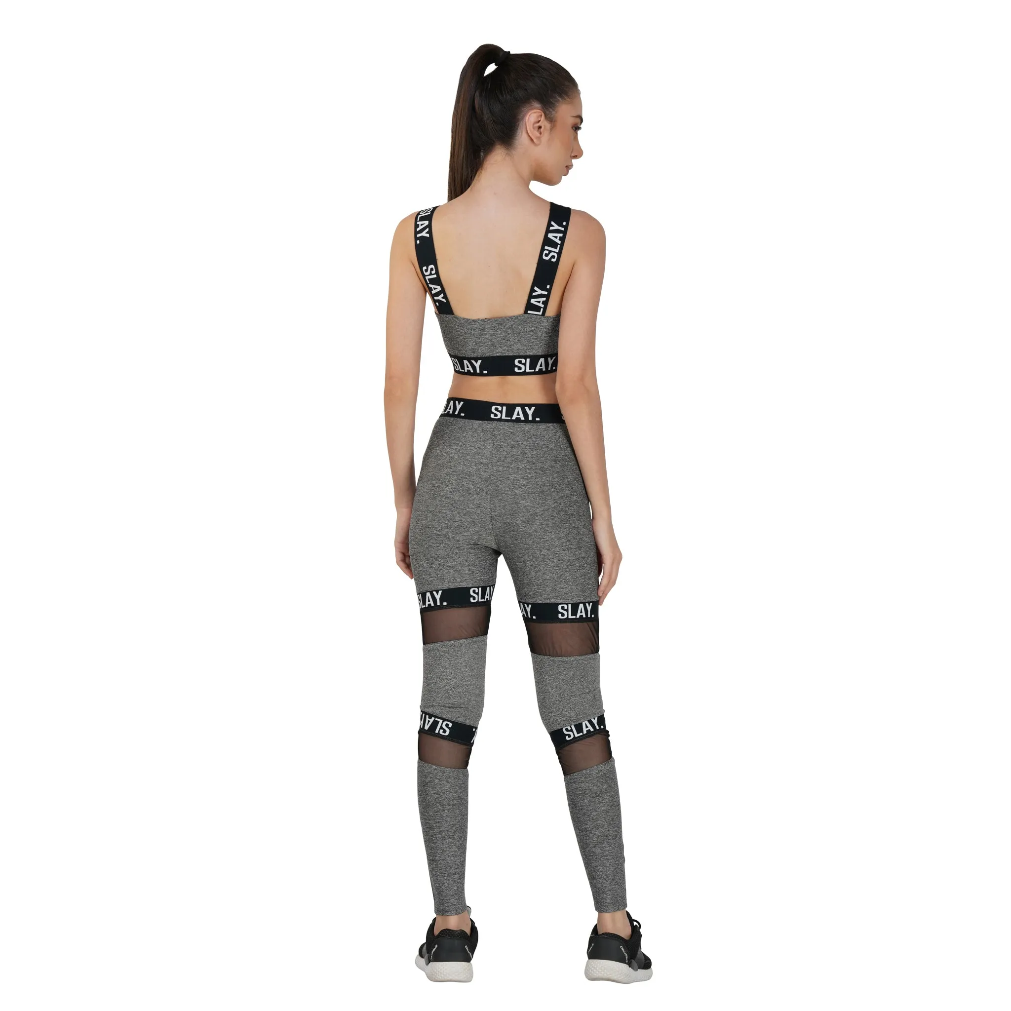 SLAY. Sport Women's Activewear Full Sleeves Crop Top And Pants Co-ord Set Grey