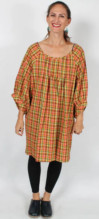 Sunheart Pleated Plaid Cotton Blouse Top Boho XL-1X-2x